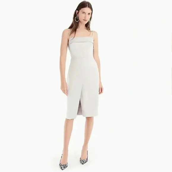 $148 J.Crew Spaghetti-strap foldover dress in satin-back crepe NWT Size 10 Gray - Picture 1 of 9